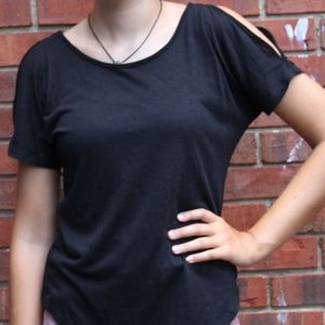 Black Mudd Tee Shirt with Sleeve Cutouts